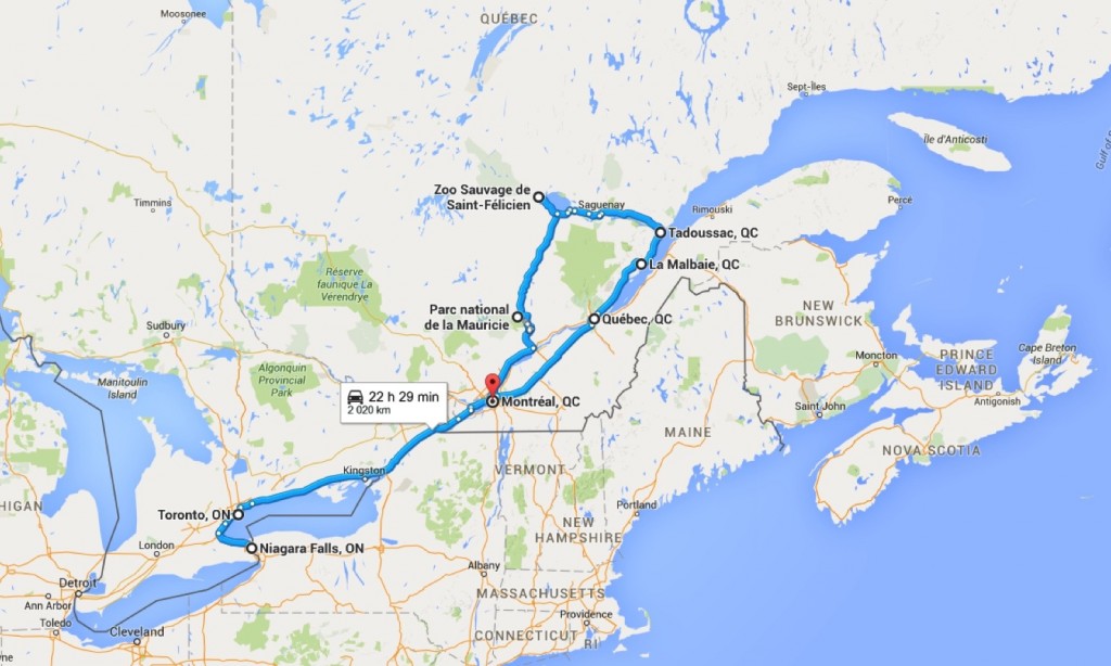 Itinéraire Canada, google map